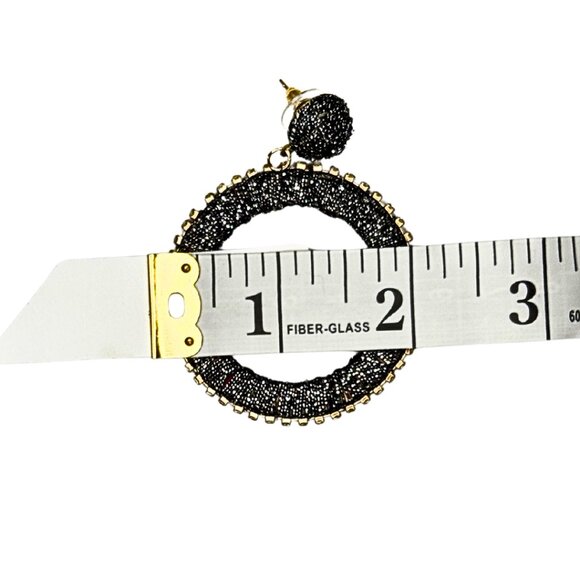 Black And Gold Jeweled Lightweight Hoop Earrings, 2", Party In Style, NWOT - Picture 2 of 3